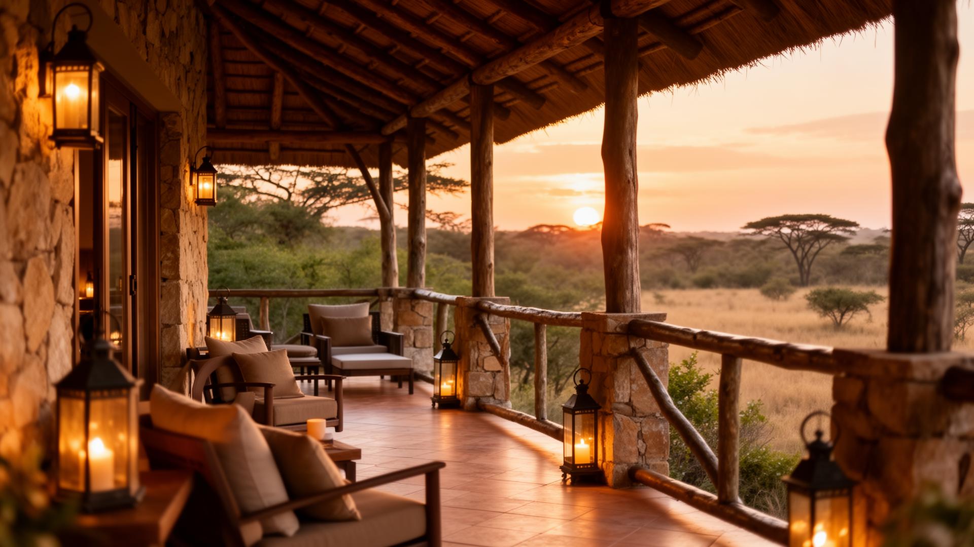 Lodge veranda at sunset